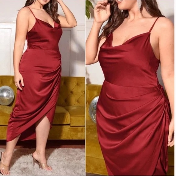 Plus  Green Formal Evening  Cami Satin Dress - Picture 6 of 8